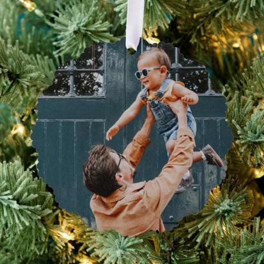 Minimal Christmas Merry and Bright Simple Photo Ornament Card