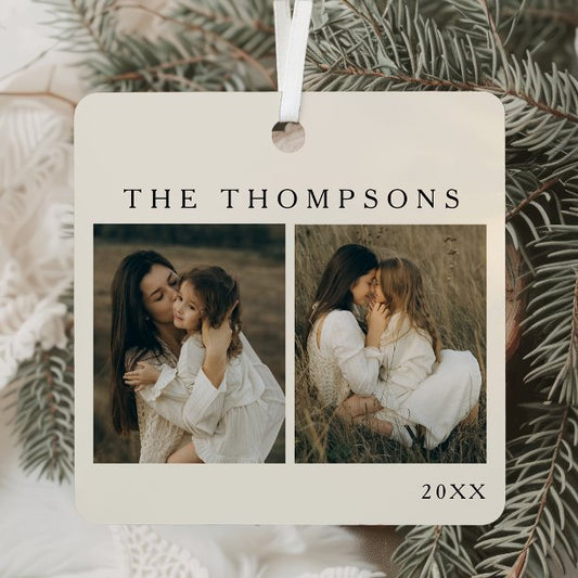 Minimalist Elegant Simple 4 Photo Simple Christmas Metal Ornament