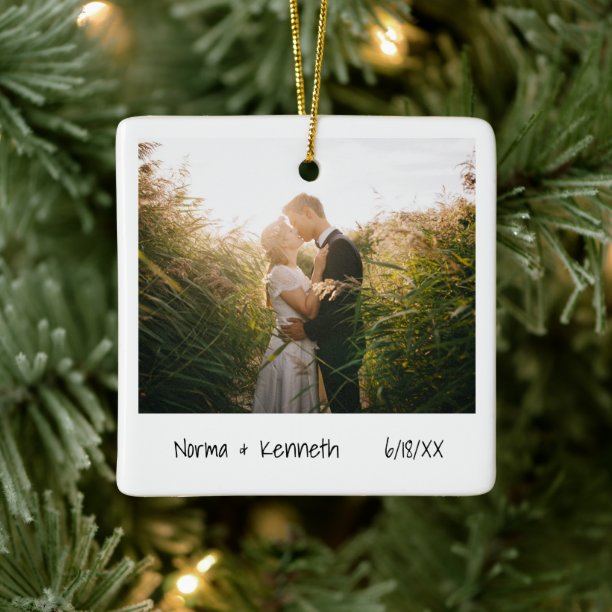 Minimalist Photo First Christmas Married Newlywed Ceramic Ornament