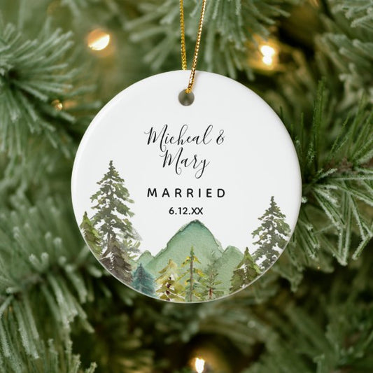 Mountain Pine Trees Wedding Ornament Gift