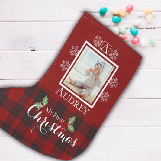 My First Christmas Custom Monogram photo Large Christmas Stocking
