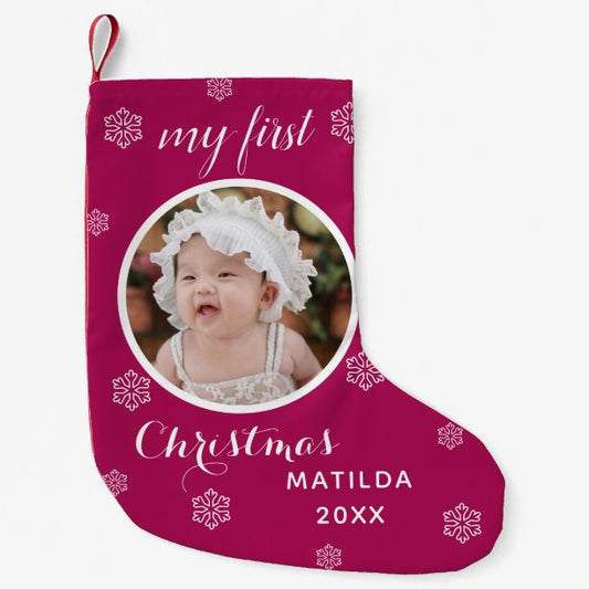My First Christmas Cute Custom Baby Photo & Name Small Christmas Stocking