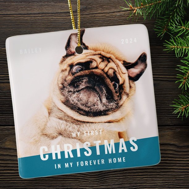 My First Christmas Forever Home Modern Pet Photo Ceramic Ornament