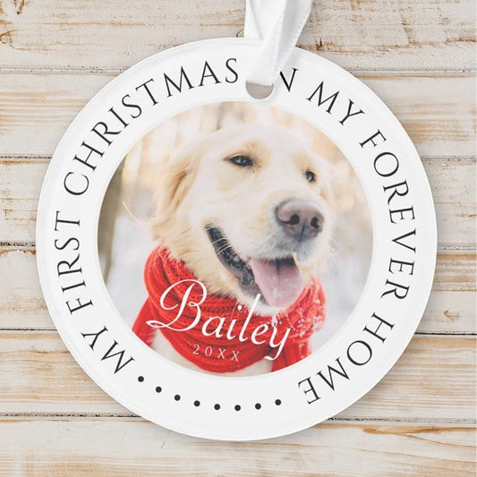 My First Christmas Forever Home Modern Pet Photo Ornament
