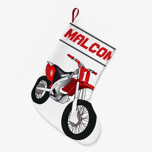 NAME and Age or Number Dirt Bike Motorcycle Small Christmas Stocking