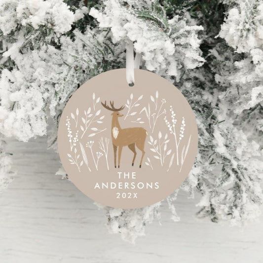 Natural reindeer botanical elegant Christmas Ceramic Ornament