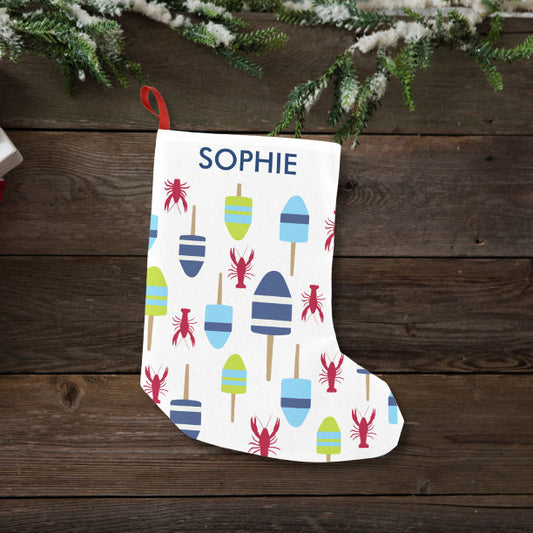 Nautical Theme Buoy and lobster monogrammed Small Christmas Stocking