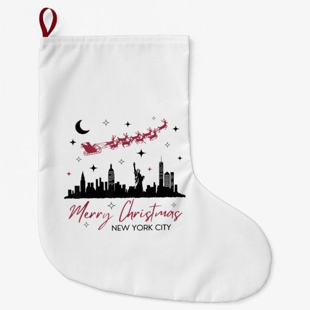 New York City Christmas Trip, Merry Christmas New Large Christmas Stocking