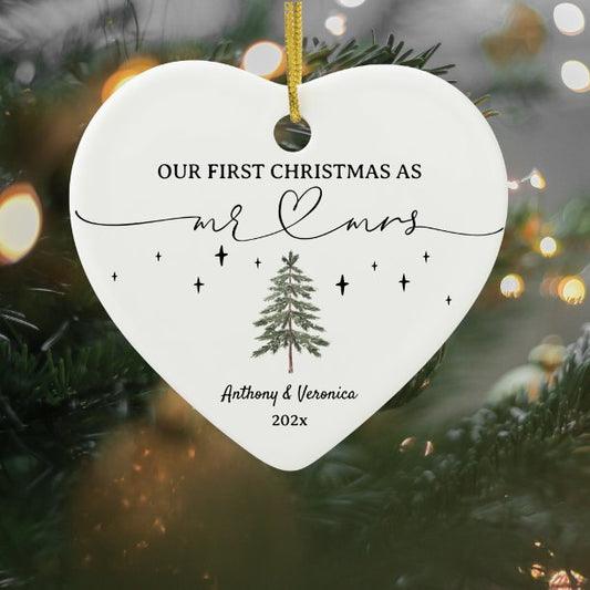 Newlywed Our First Christmas as Mr. & Mrs. Ceramic Ornament