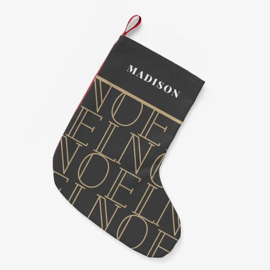 NOEL Pattern Dark Gray & Gold Holiday Small Christmas Stocking