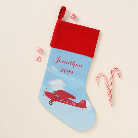 North Pole Airplane Christmas Stocking
