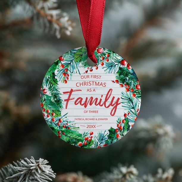 Our First Christmas As A Family Of Three Rustic Ceramic Ornament