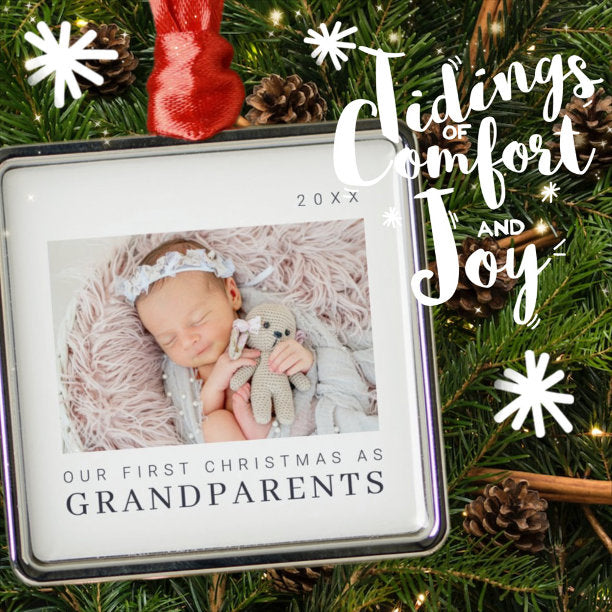 Our First Christmas as Grandparents Modern Chic Metal Ornament