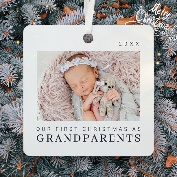 Our First Christmas as Grandparents Modern Chic Metal Ornament