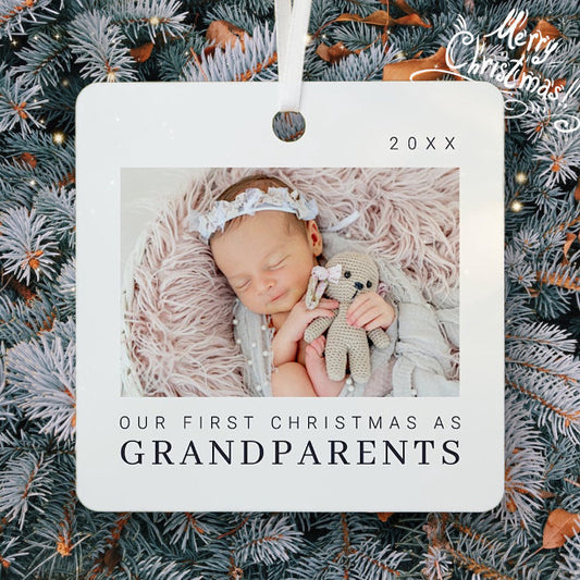 Our First Christmas as Grandparents Modern Chic Metal Ornament