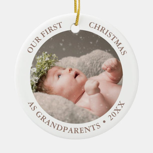 Our First Christmas as Grandparents Modern Photo Ceramic Ornament