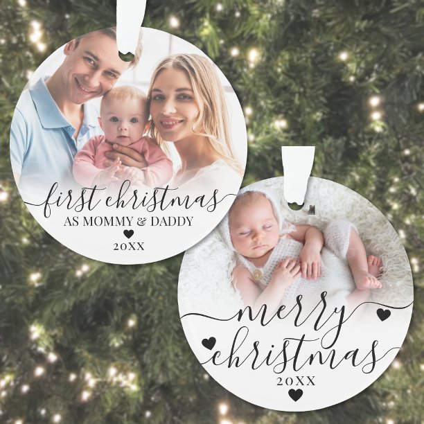 Our First Christmas As Mom Dad Baby Photo Ornament