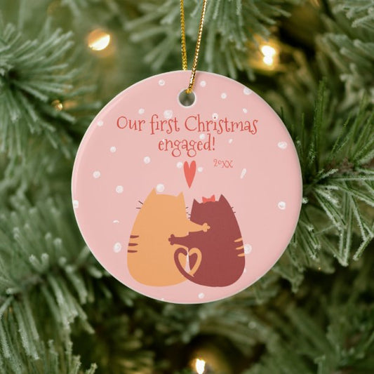 Our first Christmas engaged! Cute Cats Ceramic Ornament