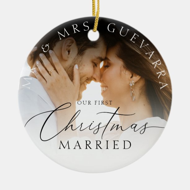 Our First Christmas Married Newlywed Photo Ceramic Ornament
