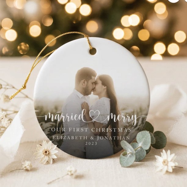 Our First Christmas Together Newlyweds Photo Ceramic Ornament