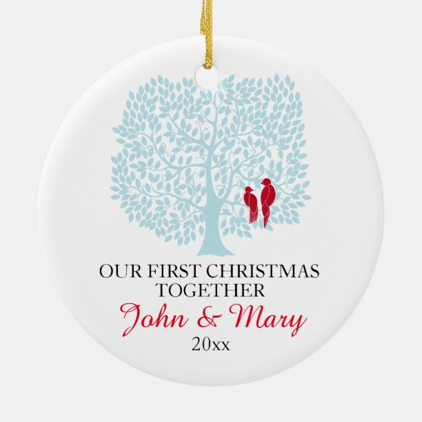 Our first Christmas together ornament, love birds Ceramic Ornament