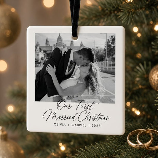 Our First Married Christmas Personalized Wedding Ceramic Ornament