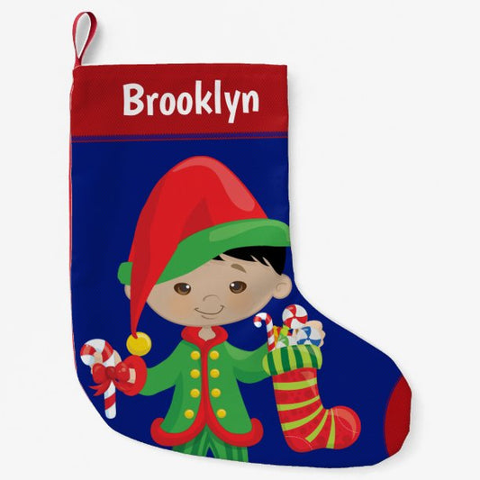 Personalize Asian Boy Elf Small Christmas Stocking