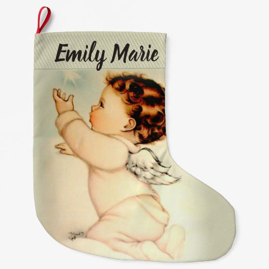 Personalized Baby Angel on Cloud Large Christmas Stocking