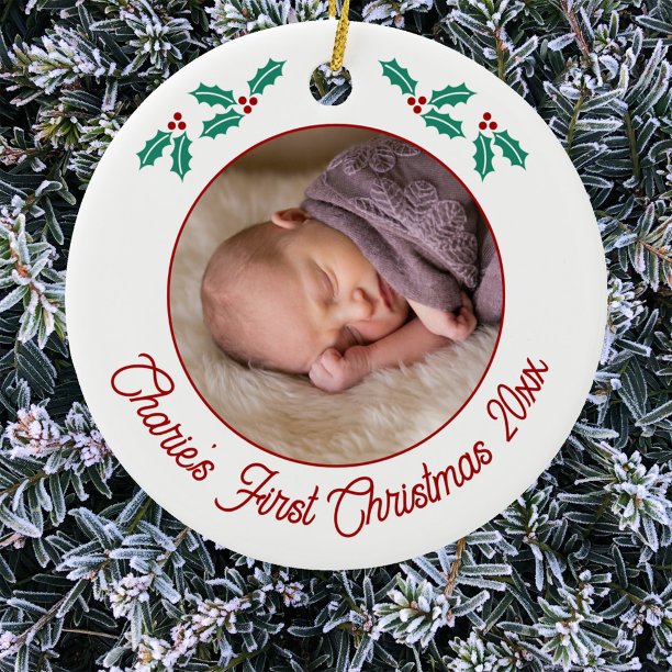 Personalized Baby First Christmas Photo Ceramic Ornament