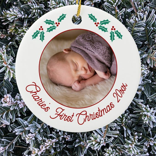 Personalized Baby First Christmas Photo Ceramic Ornament