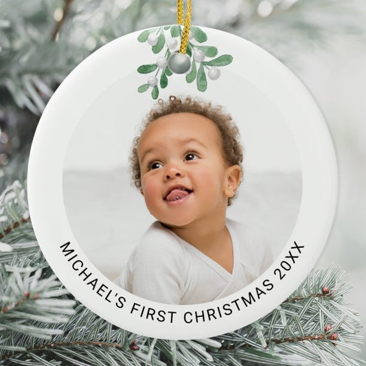 Personalized Baby's First Christmas Photo Ceramic Ornament