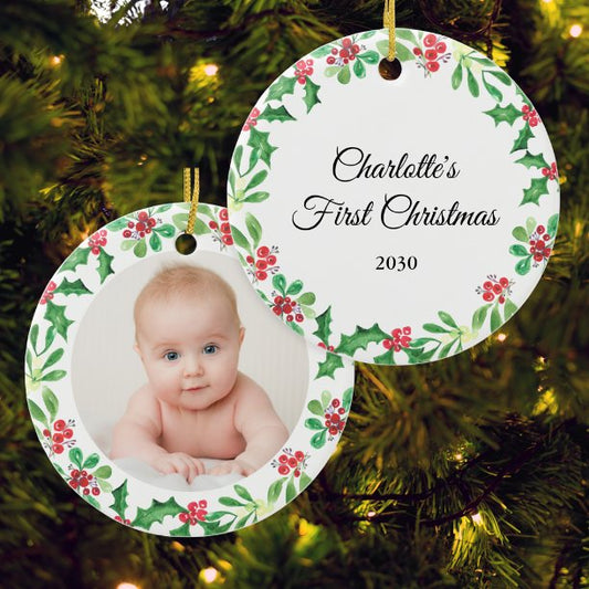 Personalized Baby's First Christmas Photo Ceramic Ornament