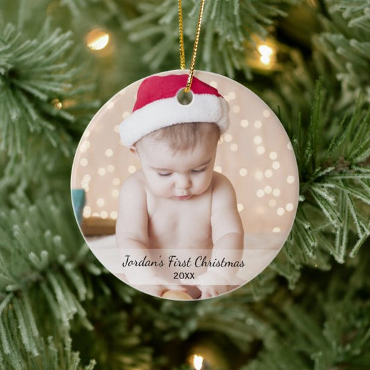 Personalized Babys First Christmas Photo Name Year Ceramic Ornament