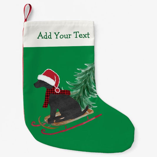 Personalized Black Lab Xmas Sled Small Christmas Stocking