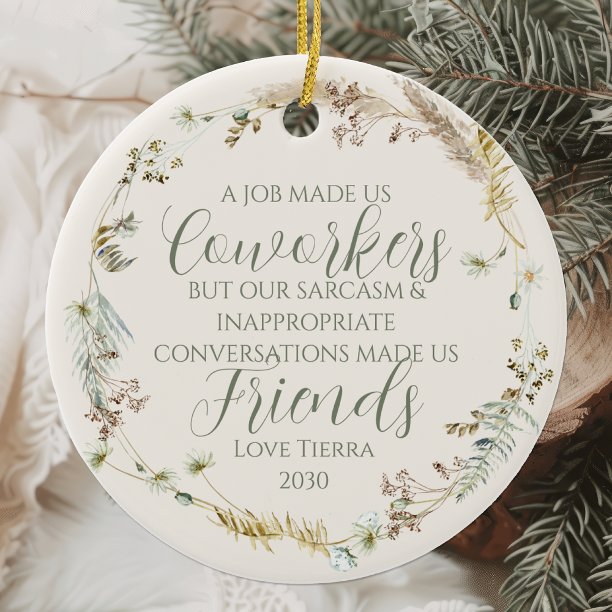 Personalized Boho Wildflower Coworker Christmas Ceramic Ornament