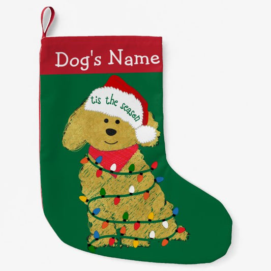 Personalized Christmas Lights Goldendoodle Small Christmas Stocking