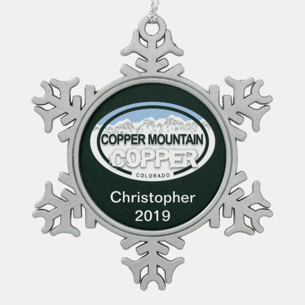 Personalized Copper Mountain Colorado Rockies Snowflake Pewter Christmas Ornament