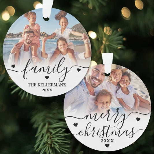 Personalized Double Sided Family 2 Photo Christmas Ornament