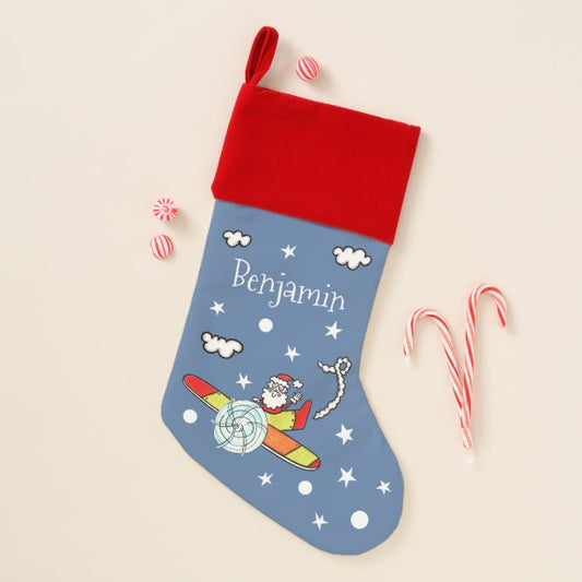 Personalized Father Christmas Santa Claus Airplane Stocking