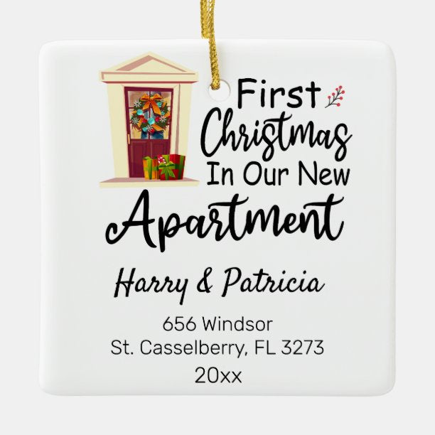 Personalized First Christmas In Our New Apartment Ceramic Ornament