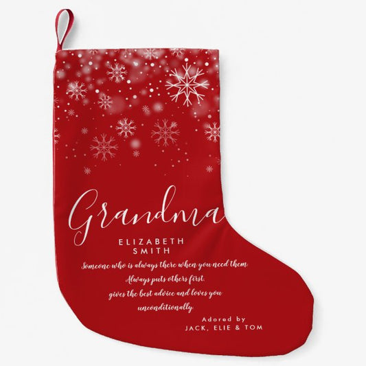 Personalized Grandma Granny Quote Holiday Snow Small Christmas Stocking