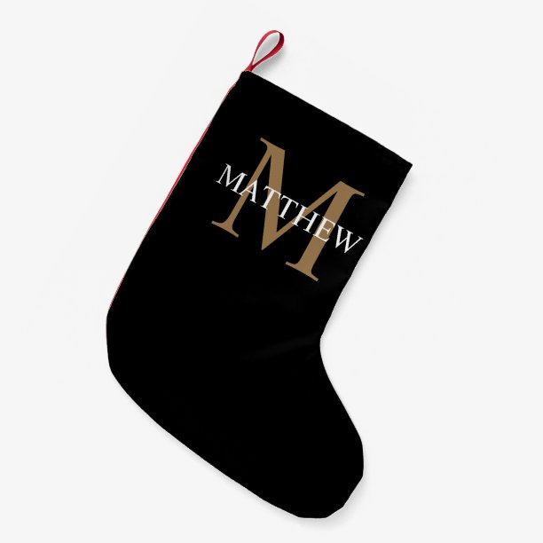 Personalized Name Monogram Black Small Christmas Stocking