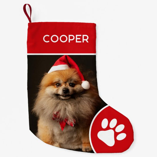 Personalized Pet Name & Photo Red Small Christmas Stocking