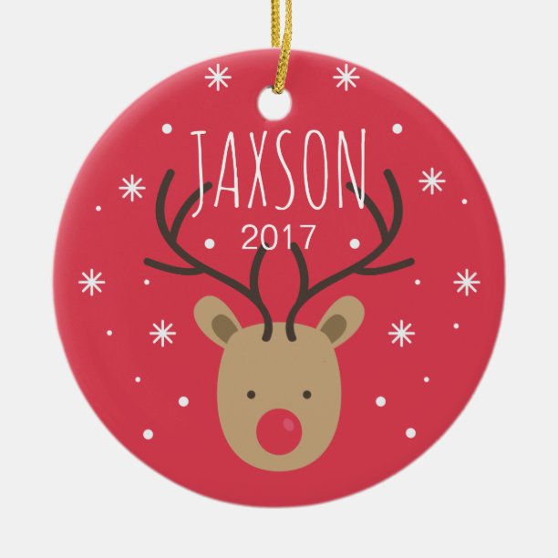 Personalized Reindeer Porcelain Christmas Ornament