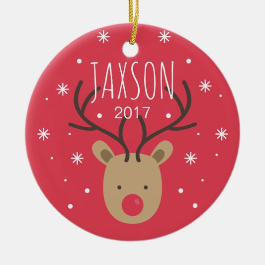 Personalized Reindeer Porcelain Christmas Ornament