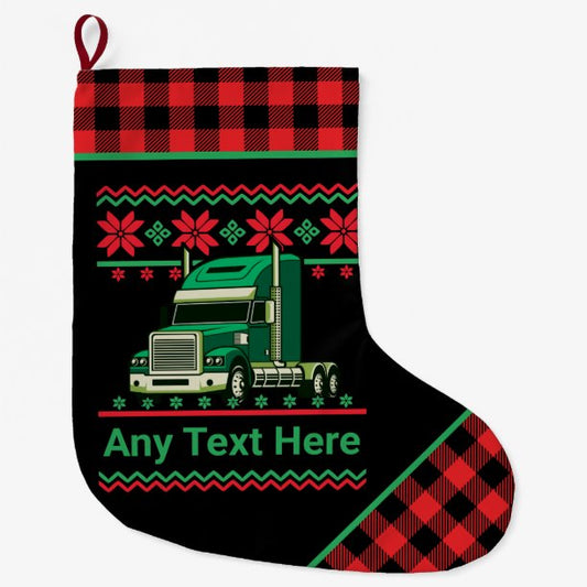 Personalized Trucker Semi Driver Ugly Christmas Large Christmas Stocking