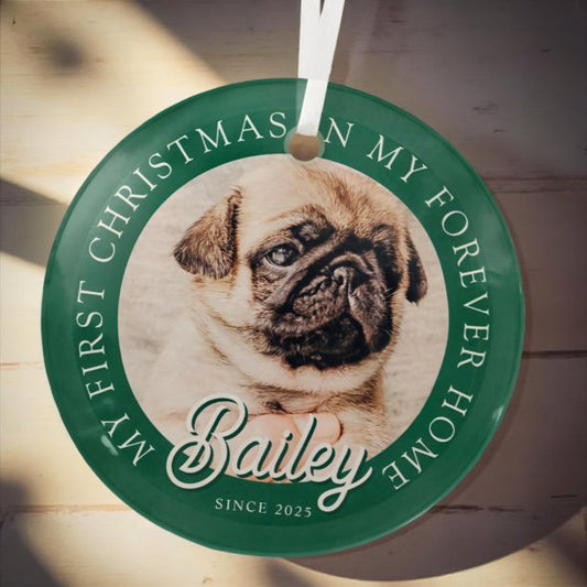 Pet's My First Christmas In Forever Home Modern Glass Ornament