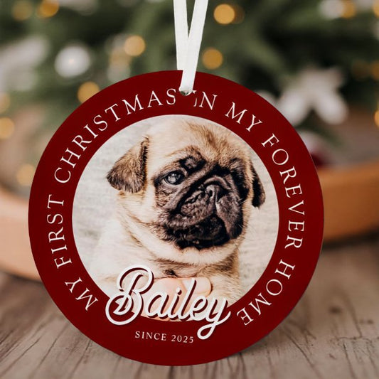 Pet's My First Christmas In Forever Home Modern Metal Ornament