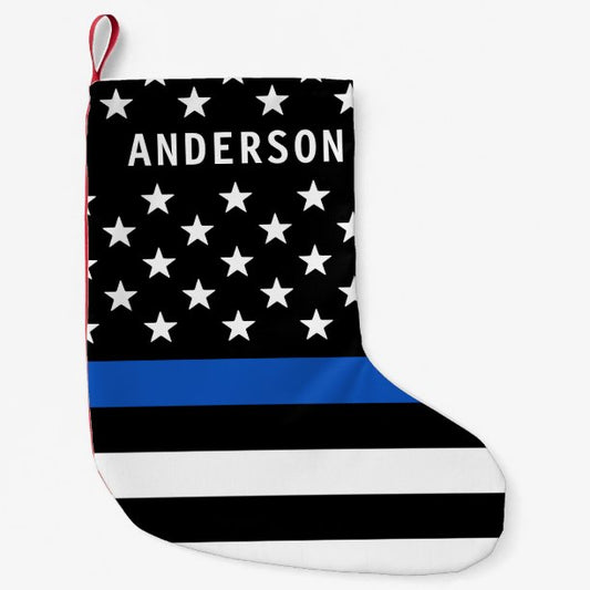 Police Thin Blue Line Personalized American Flag Small Christmas Stocking