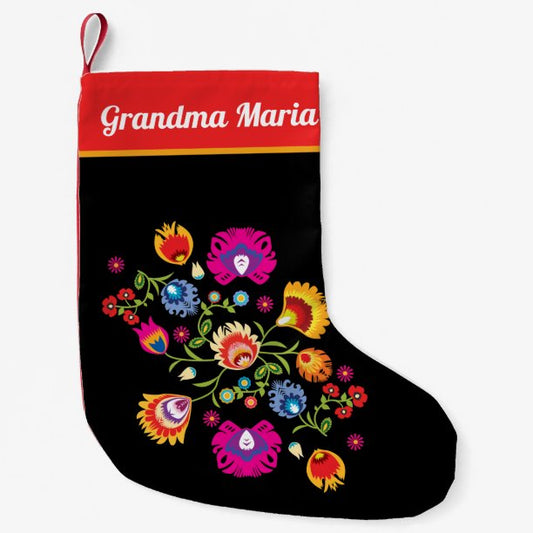 Polish folklore with pink flowers small christmas stocking